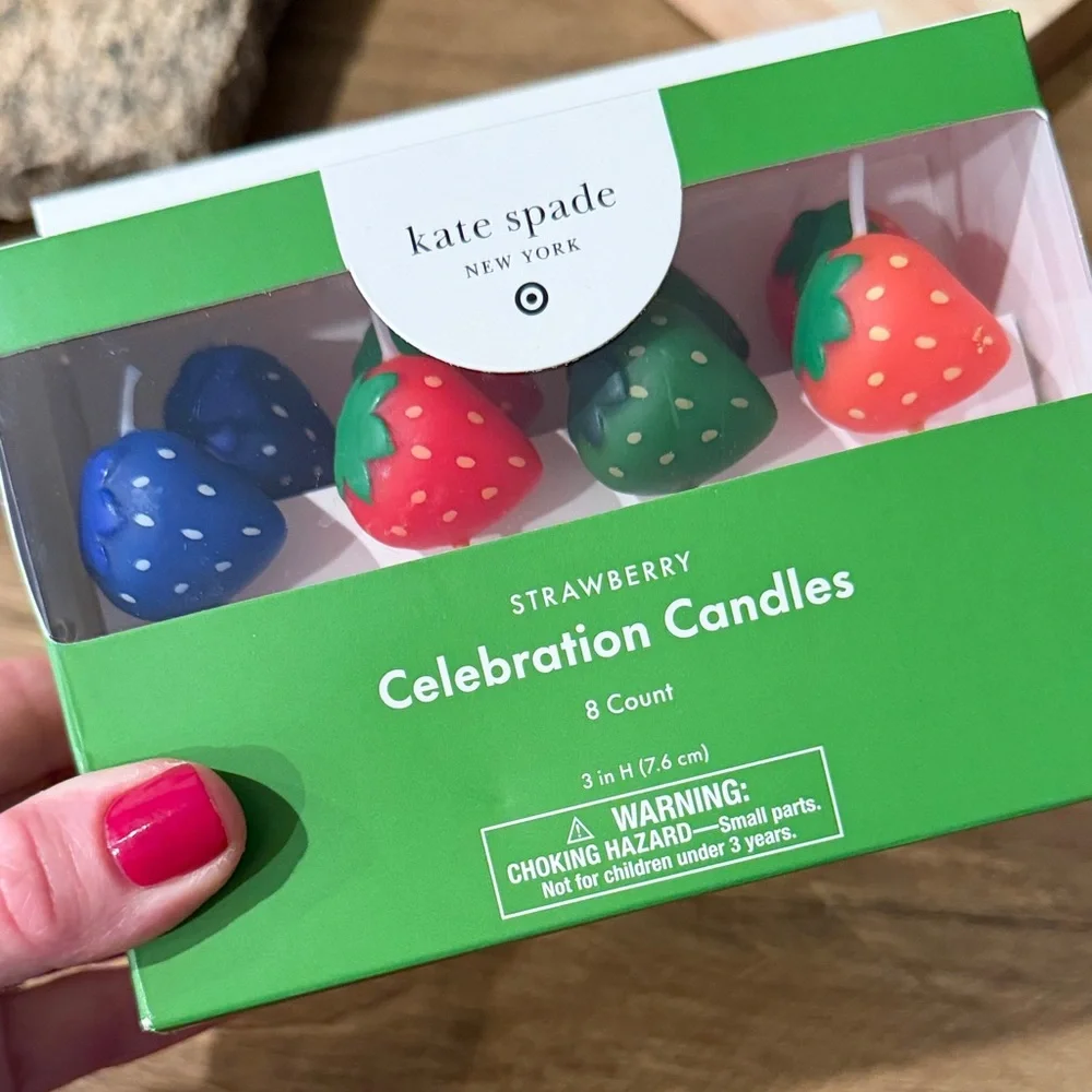 NWT Kate Spade Strawberry Celebration Candles - Red, Blue, Green